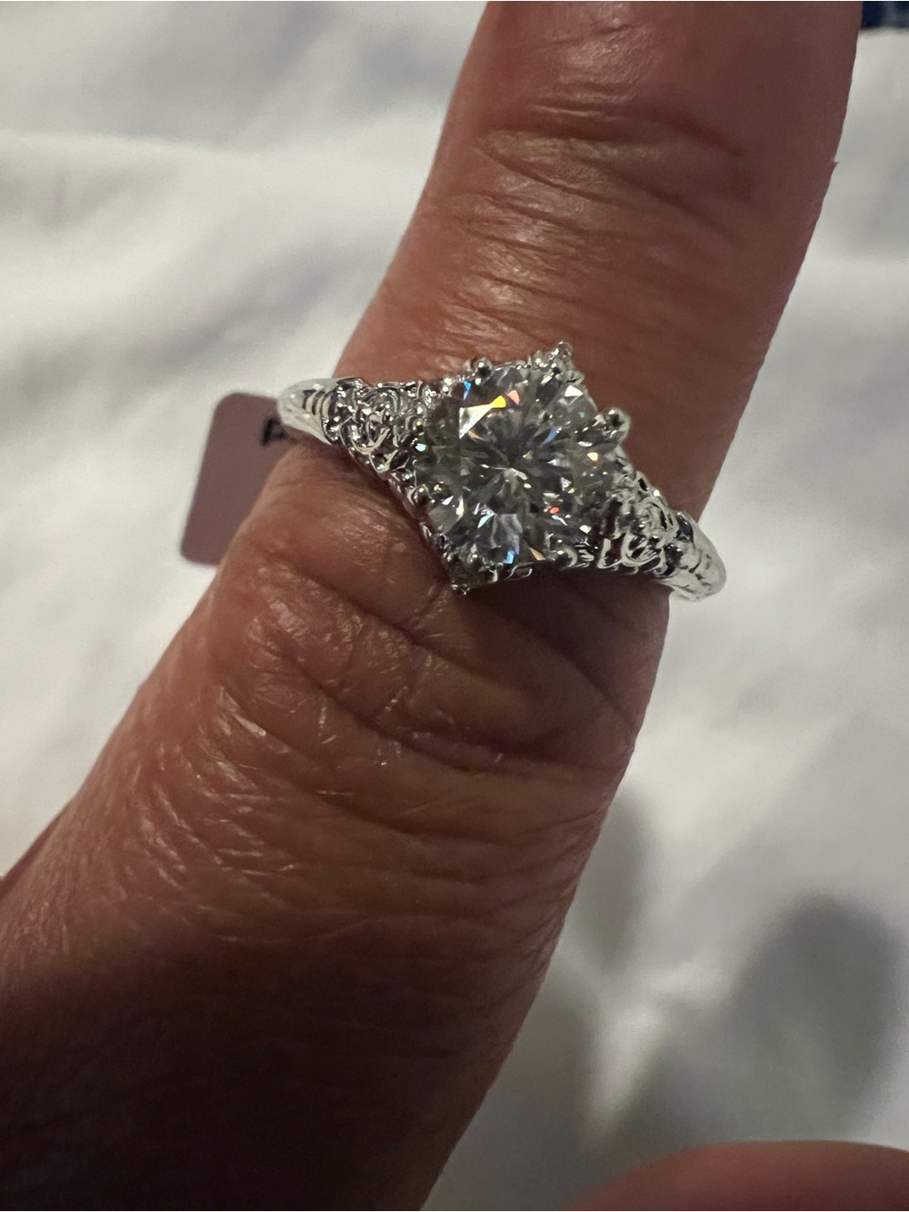 Sterling Silver Filigree Ring with Clear Round Center Stone - Silver